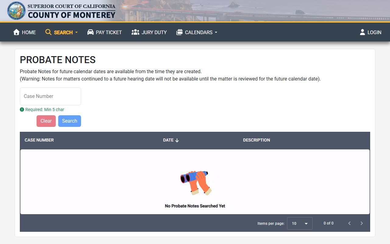 Monterey County probate notes portal route