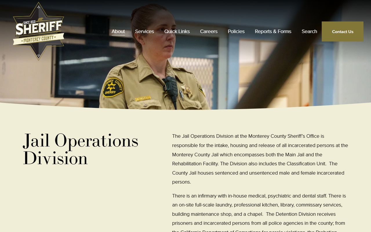 Monterey County Sheriff Jail Operations Division page