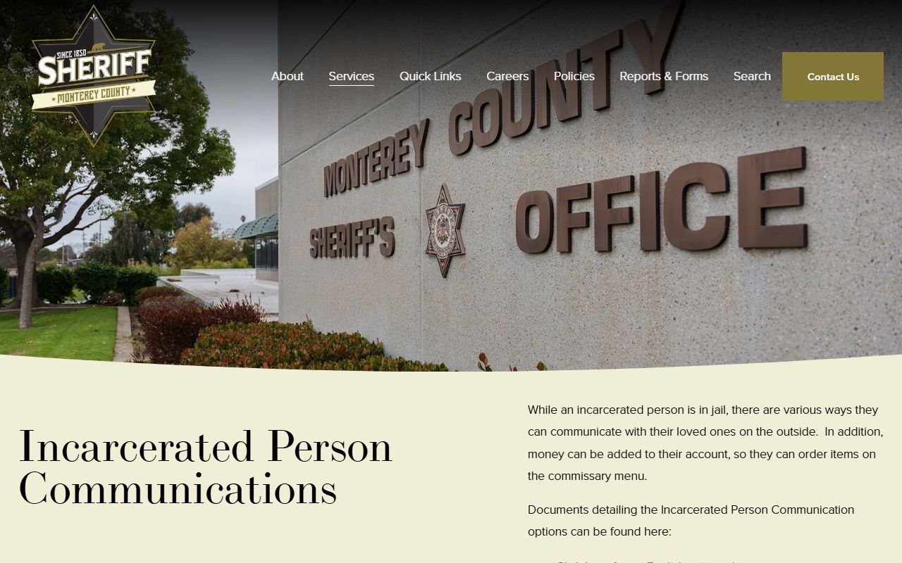Monterey County incarcerated person communications page
