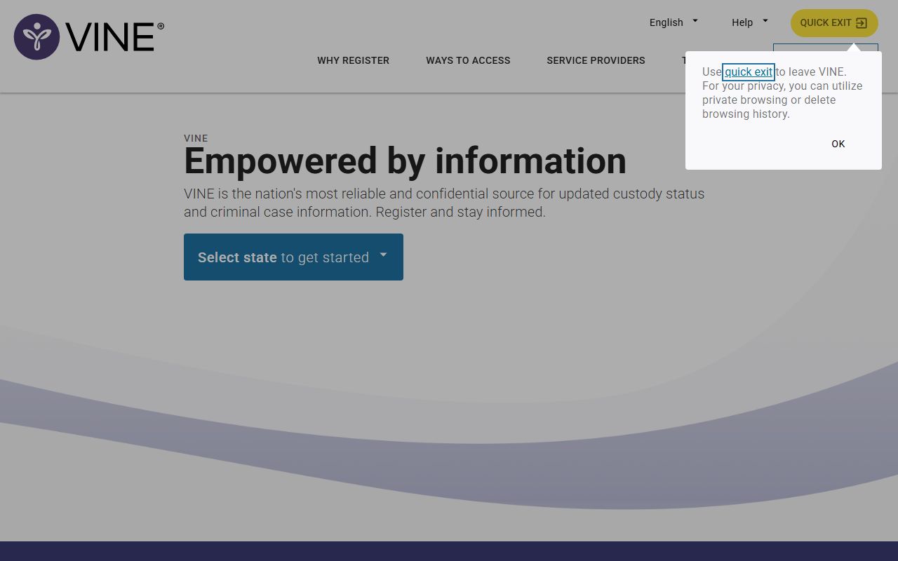 VINELink custody notification search